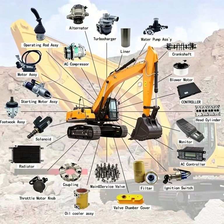 Sơ đồ cấu tạo các bộ phận của máy xúc