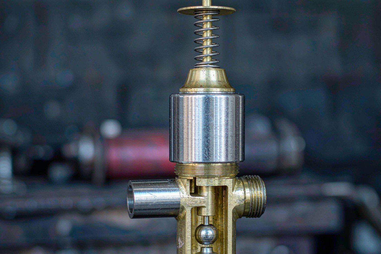 Hydraulic check valve with spring and poppet close-up
